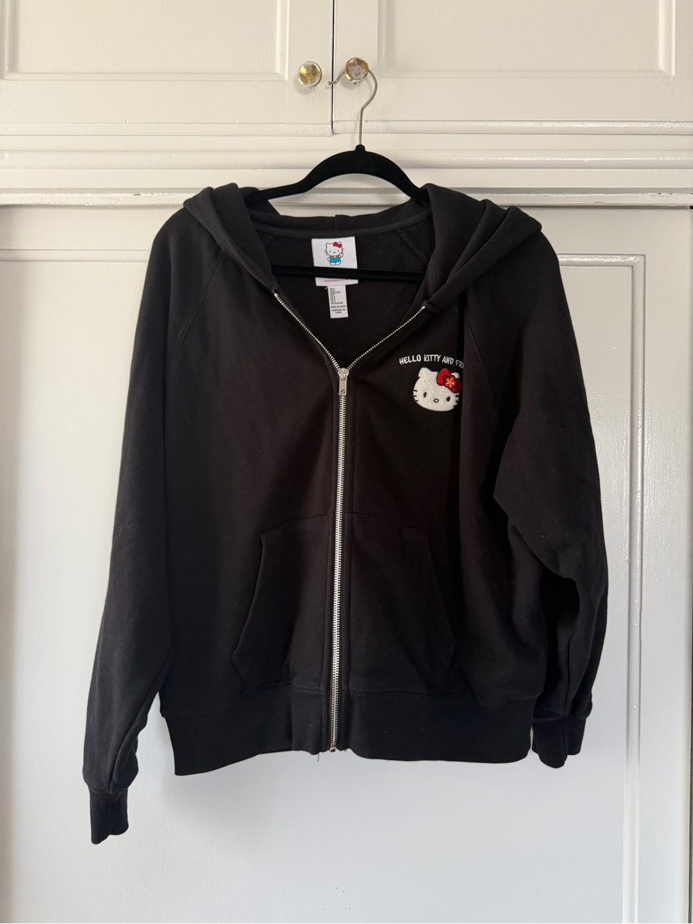 Forever 21 Black Zip-Up Hoodie with Hello Kitty Patch